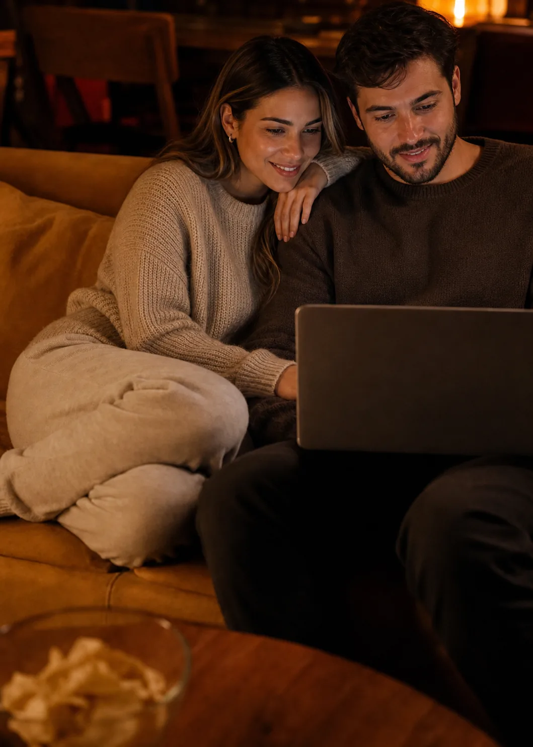 Koppel in België dat IPTV Belgie Cast op de laptop gebruikt