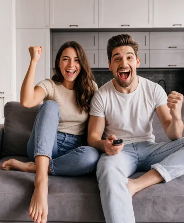 Koppel dat IPTV België op de televisie bekijkt